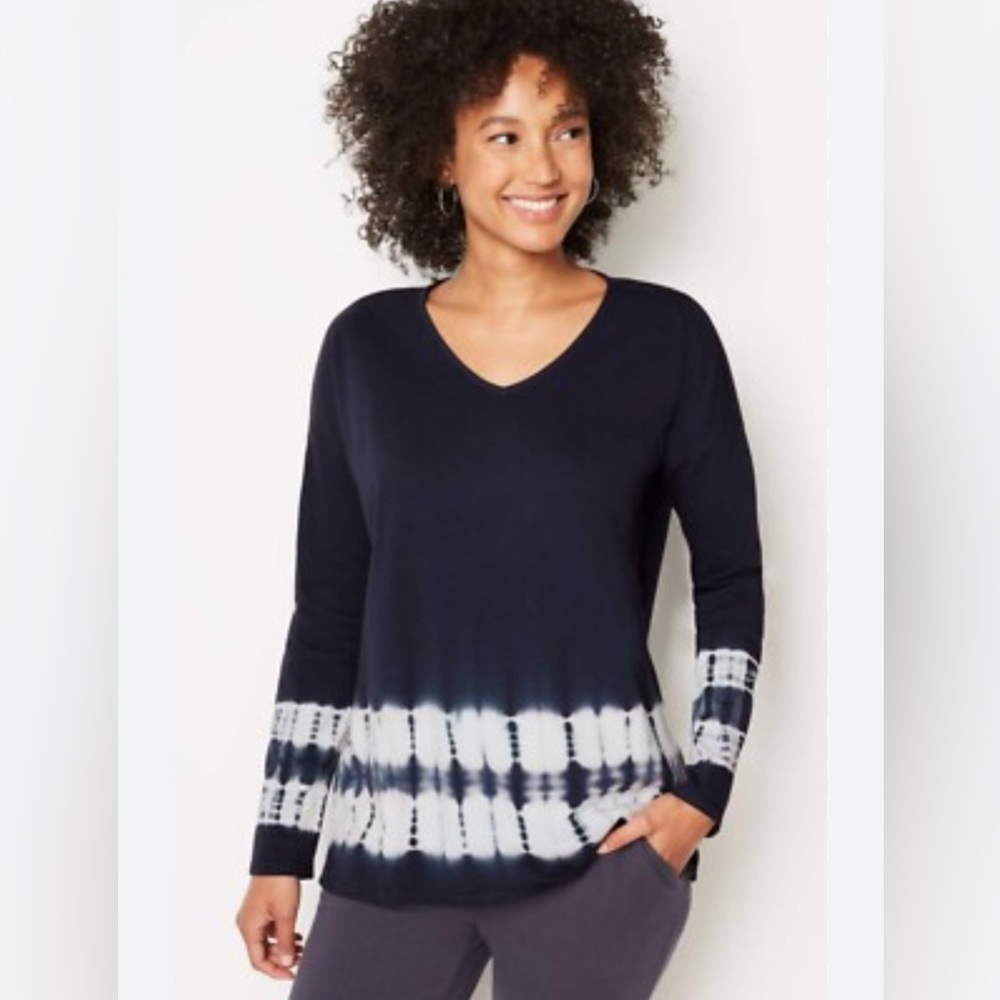 Pure JJill Tie Dye Relaxed V Neck Tunic Top Large Tall New with tags Navy